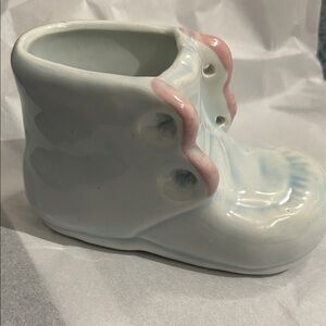 Kids Ceramic Boot Planter - Pink and White